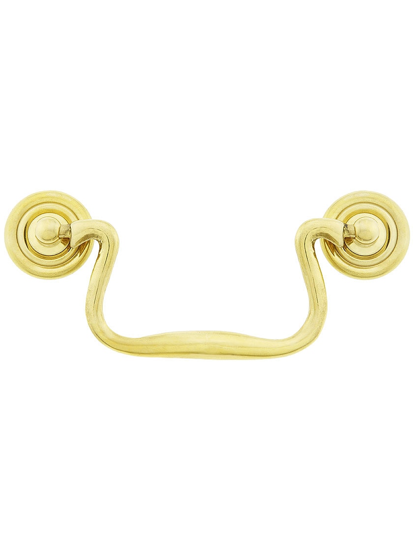 SwanNeck Brass Bail Pull with Ringed Round Rosettes 4Inch CentertoCenter House of